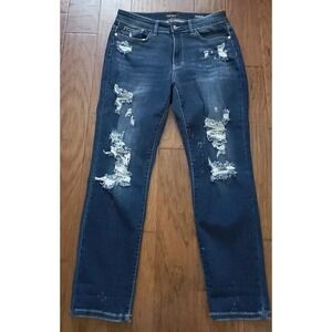 Judy Blue Women's Blue Denim Boyfriend Fit Distressed Stretch Jeans Sz 14W 34x30
